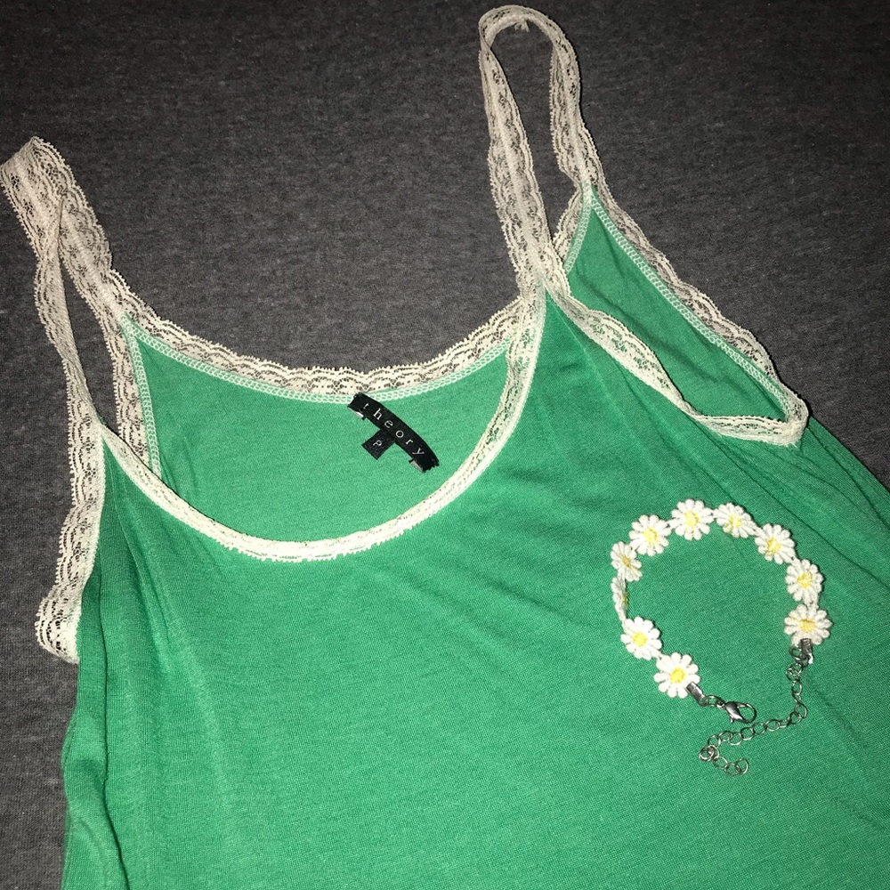 Green tank top with lace straps